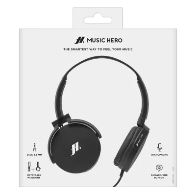 Music Hero - Stereo slúchadlá s mikrofónom, 3,5 mm jack, čierna