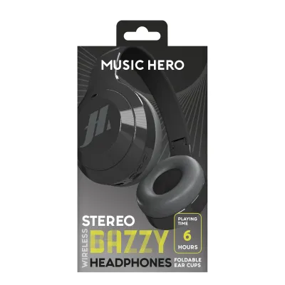Music Hero - Stereo bezdrôtové slúchadlá BAZZY, čierna