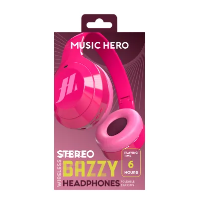 Music Hero - Stereo bezdrôtové slúchadlá BAZZY, ružová