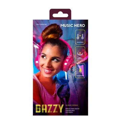 Music Hero - Stereo bezdrôtové slúchadlá BAZZY, ružová