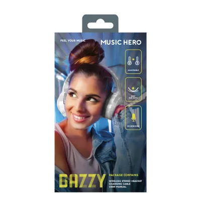 Music Hero - Stereo bezdrôtové slúchadlá BAZZY, biela