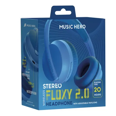 Music Hero - Stereo bezdrôtové slúchadlá Skidup s mikrofónom, modrá