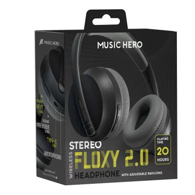Music Hero - Stereo bezdrôtové slúchadlá Skidup s mikrofónom, čierna