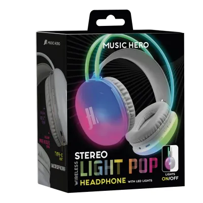 Music Hero - Bezdrôtové slúchadlá Light Pop, biela