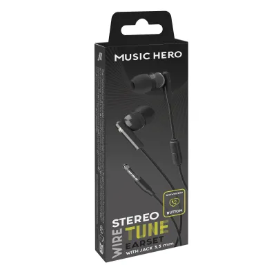 Music Hero - Stereo slúchadlá Tune, jack 3,5 mm, čierna