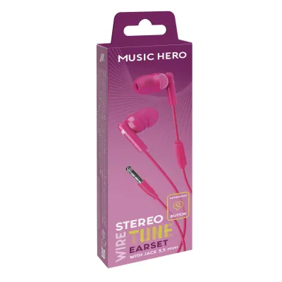 Music Hero - Stereo slúchadlá Tune, jack 3,5 mm, ružová
