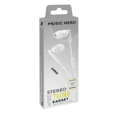 Music Hero - Stereo slúchadlá Tune, jack 3,5 mm, biela