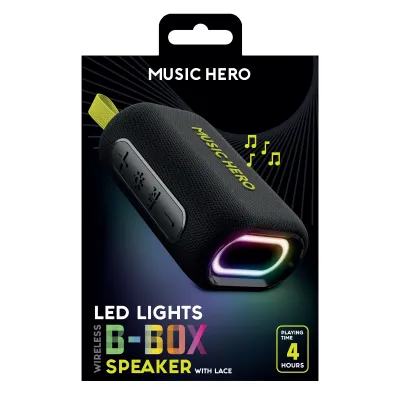 Music Hero - Bezdrôtový reproduktor B-BOX, LED 10 W, čierna