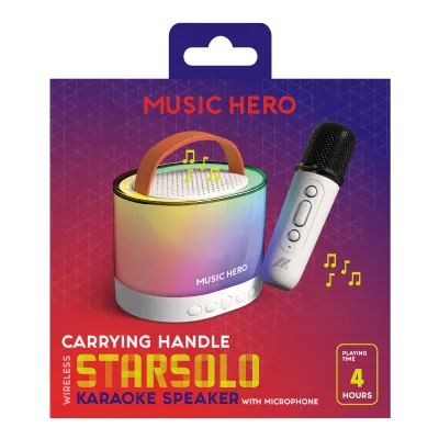 Music Hero - Bezdrôtový karaoke reproduktor STARSOLO s mikrofónom, biela