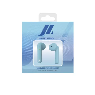 Music Hero - Bluetooth slúchadlá TWS Beat, 300 mAh nabíjacie puzdro, svetlá modrá