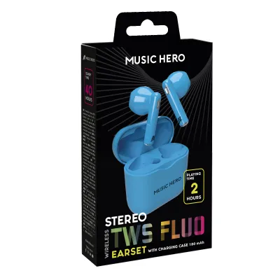 Music Hero - Bezdrôtové slúchadlá TWS FLUO, modrá