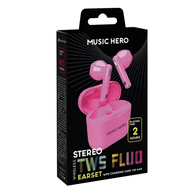 Music Hero - Bezdrôtové slúchadlá TWS FLUO, ružová