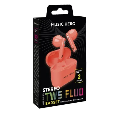 Music Hero - Bezdrôtové slúchadlá TWS FLUO, červená