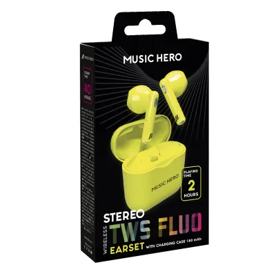 Music Hero - Bezdrôtové slúchadlá TWS FLUO, žltá