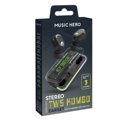 Music Hero - Bezdrôtové slúchadlá TWS KOMBO, čierna