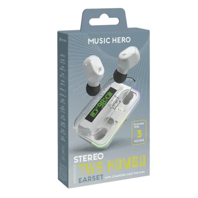 Music Hero - Bezdrôtové slúchadlá TWS KOMBO, biela