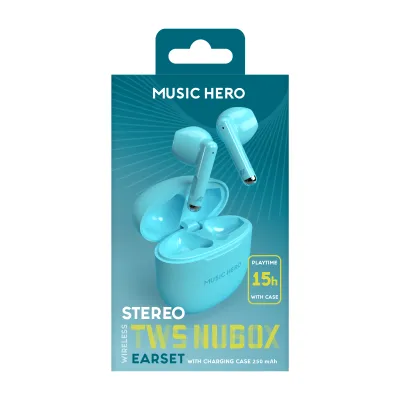 Music Hero - Bezdrôtové slúchadlá TWS NUBOX, azúrová