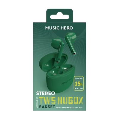 Music Hero - Bezdrôtové slúchadlá TWS NUBOX, zelená