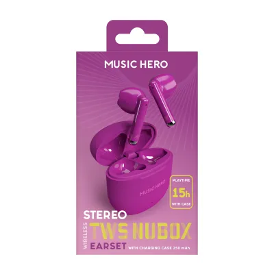 Music Hero - Bezdrôtové slúchadlá TWS NUBOX, fialová