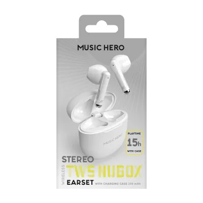 Music Hero - Bezdrôtové slúchadlá TWS NUBOX, biela