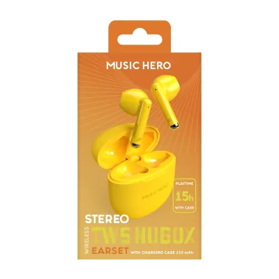 Music Hero - Bezdrôtové slúchadlá TWS NUBOX, žltá