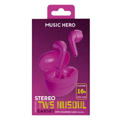 Music Hero - Bezdrôtové slúchadlá TWS NUSOUL, fialová