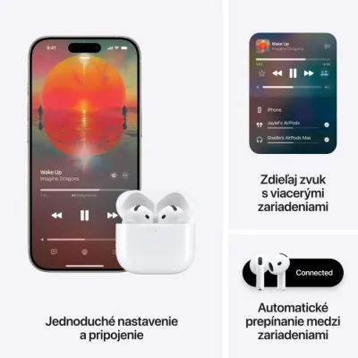 Apple - Bluetooth slúchadlá AirPods 4, ANC, biela