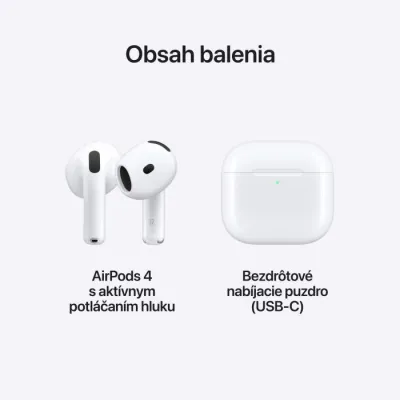 Apple - Bluetooth slúchadlá AirPods 4, ANC, biela