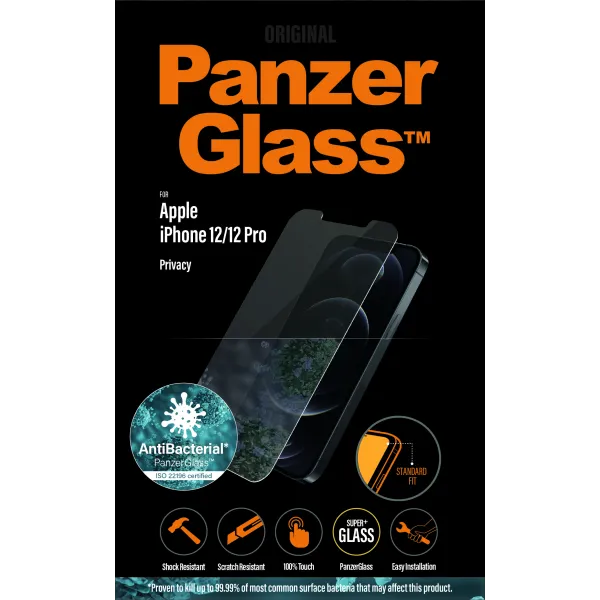 PanzerGlass - Tvrdené sklo Privacy Standard Fit AB pre iPhone 12/12 Pro, číra