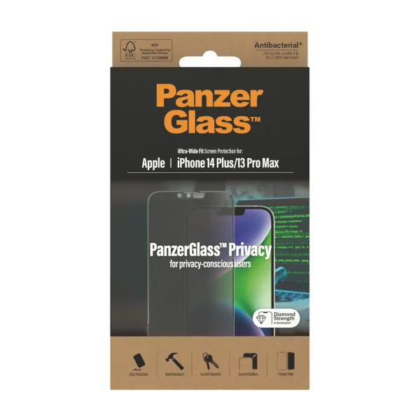 PanzerGlass - Tvrdené sklo UWF Privacy AB pre iPhone 14 Plus/13 Pro Max, čierna