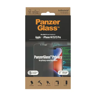 PanzerGlass - Tvrdené sklo UWF Privacy AB s aplikátorom pre iPhone 16e/14/13 Pro/13, čierna