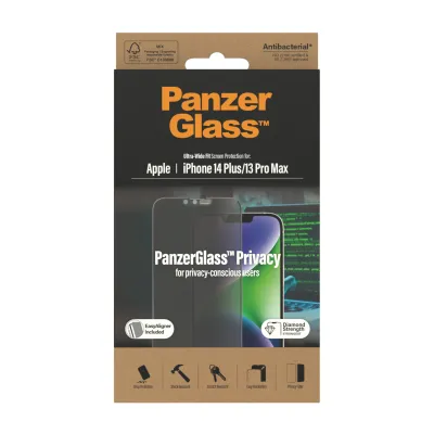 PanzerGlass - Tvrdené sklo UWF Privacy AB s aplikátorom pre iPhone 14 Plus/13 Pro Max, čierna