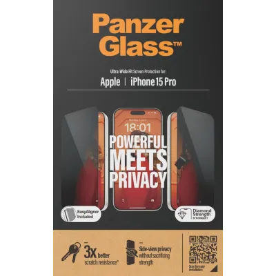 PanzerGlass - Tvrdené sklo UWF Privacy s aplikátorom pre iPhone 15 Pro, čierna