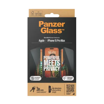 PanzerGlass - Tvrdené sklo UWF Privacy s aplikátorom pre iPhone 15 Pro Max, čierna