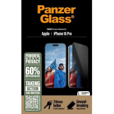 PanzerGlass - Tvrdené sklo UWF Privacy s aplikátorom pre iPhone 16 Pro, čierna