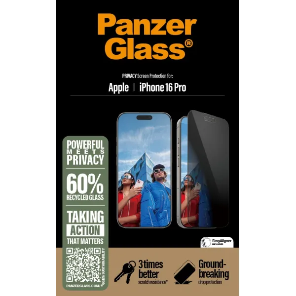 PanzerGlass - Tvrdené sklo UWF Privacy s aplikátorom pre iPhone 16 Pro, čierna