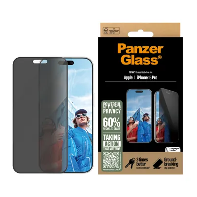 PanzerGlass - Tvrdené sklo UWF Privacy s aplikátorom pre iPhone 16 Pro, čierna