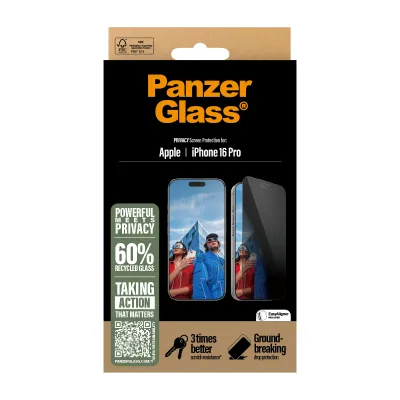 PanzerGlass - Tvrdené sklo UWF Privacy s aplikátorom pre iPhone 16 Pro, čierna