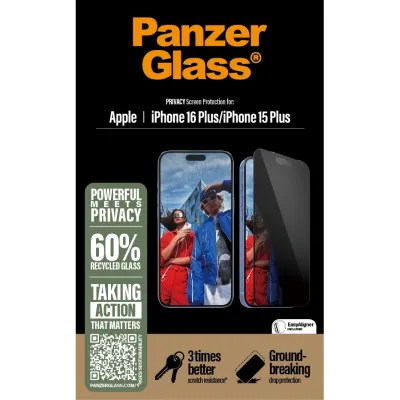 PanzerGlass - Tvrdené sklo UWF Privacy s aplikátorom pre iPhone 16 Plus/15 Plus, čierna