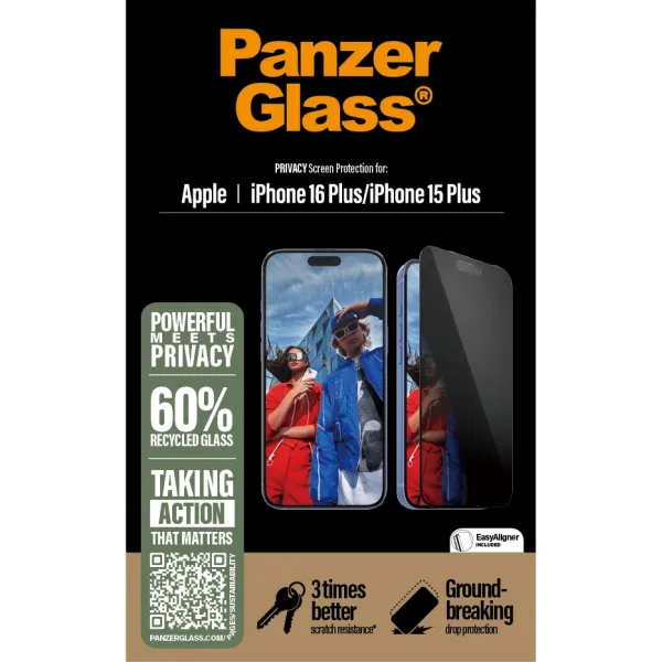 PanzerGlass - Tvrdené sklo UWF Privacy s aplikátorom pre iPhone 16 Plus/15 Plus, čierna