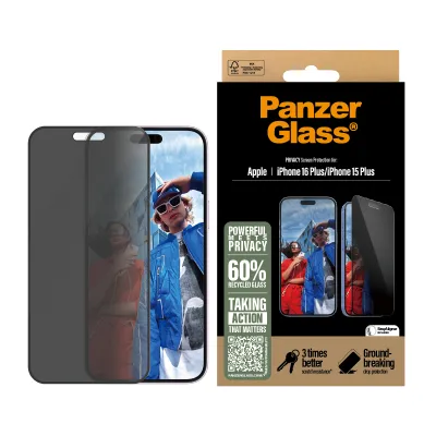 PanzerGlass - Tvrdené sklo UWF Privacy s aplikátorom pre iPhone 16 Plus/15 Plus, čierna