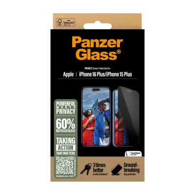 PanzerGlass - Tvrdené sklo UWF Privacy s aplikátorom pre iPhone 16 Plus/15 Plus, čierna