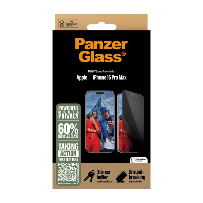 PanzerGlass - Tvrdené sklo UWF Privacy s aplikátorom pre iPhone 16 Pro Max, čierna