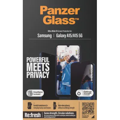 PanzerGlass - Tvrdené sklo UWF Privacy s aplikátorom pre Samsung Galaxy A15/A15 5G, čierna
