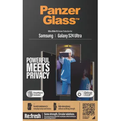 PanzerGlass - Tvrdené sklo Re:Fresh UWF Privacy s aplikátorom pre Samsung Galaxy S24 Ultra, čierna