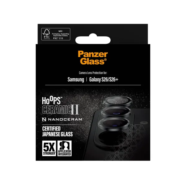 PanzerGlass - Ochranný kryt objektívu Hoops Ceramic II pre Samsung Galaxy S26/S26+, čierna