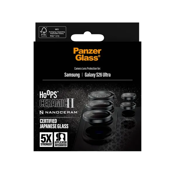 PanzerGlass - Ochranný kryt objektívu Hoops Ceramic II pre Samsung Galaxy S26 Ultra, čierna