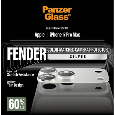 PanzerGlass - Ochranný kryt objektívu Fender pre iPhone 17 Pro Max, strieborná