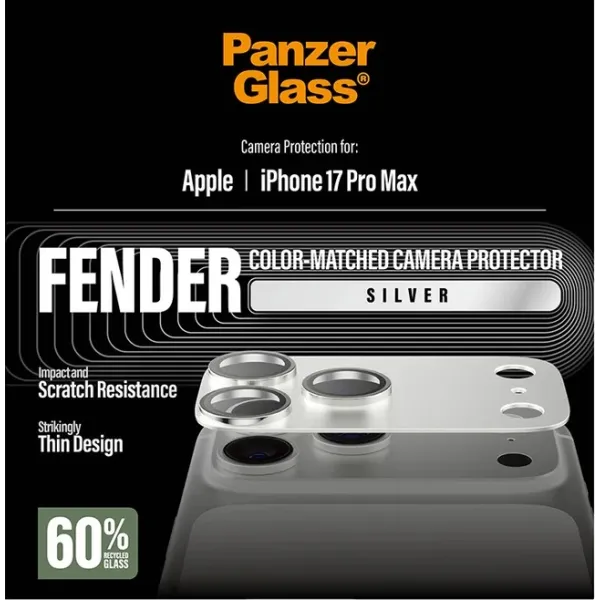 PanzerGlass - Ochranný kryt objektívu Fender pre iPhone 17 Pro Max, strieborná