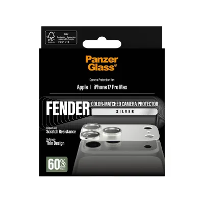 PanzerGlass - Ochranný kryt objektívu Fender pre iPhone 17 Pro Max, strieborná